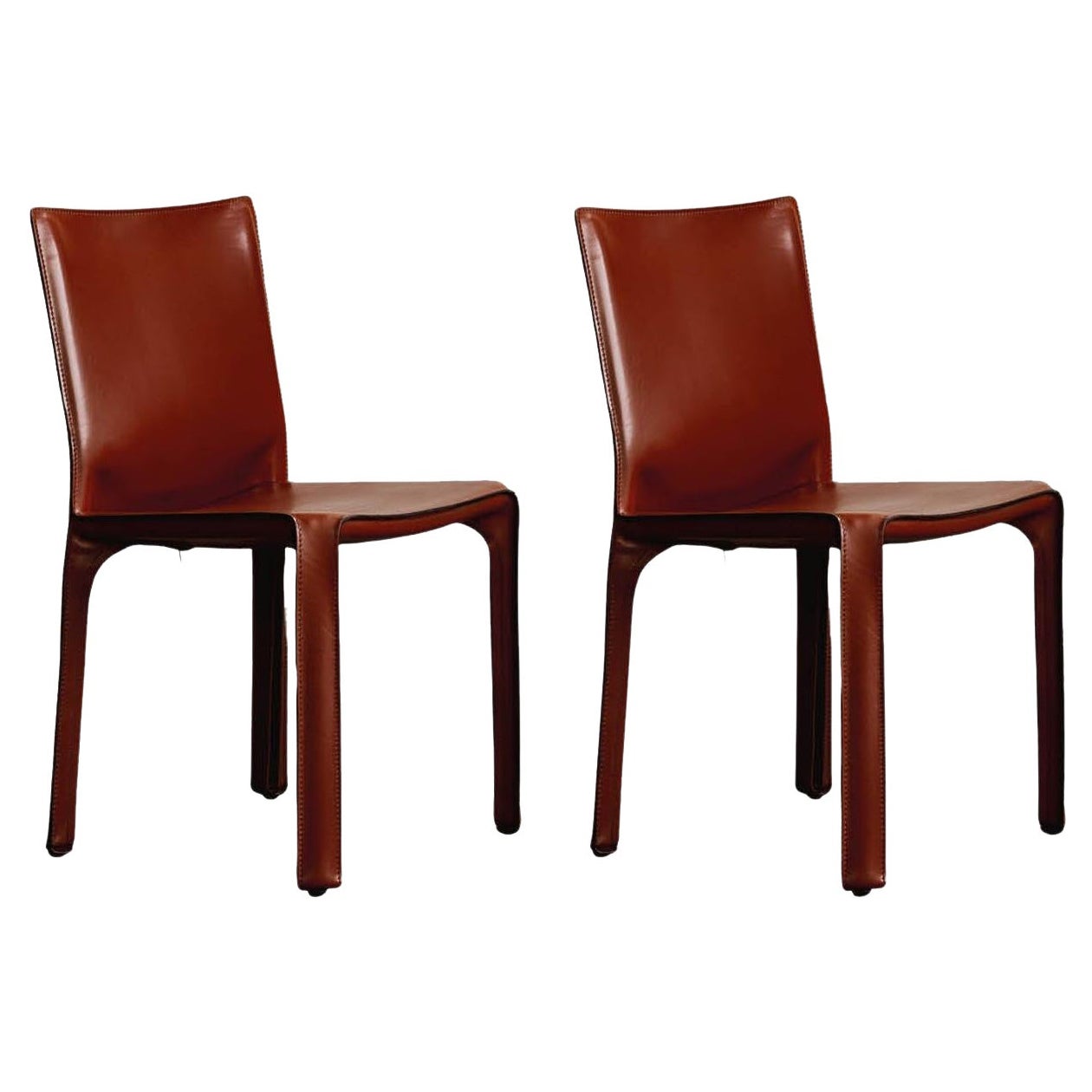 Sedie "CAB 412" di Mario Bellini per Cassina, pelle rosso Cina, 1978, Set di 2