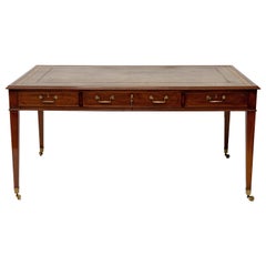 Antique English Regency Style Partners Desk in Mahogany with Leather Top