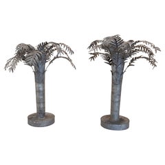 1970s Pair of Metal Table Palm Trees with Round Base 