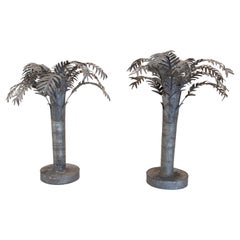 1970s Pair of Metal Table Palm Trees with Round Base