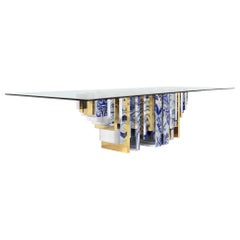 Heritage Dining Table - Hand-Painted Tiles - Glass & Brass - Boca do Lobo