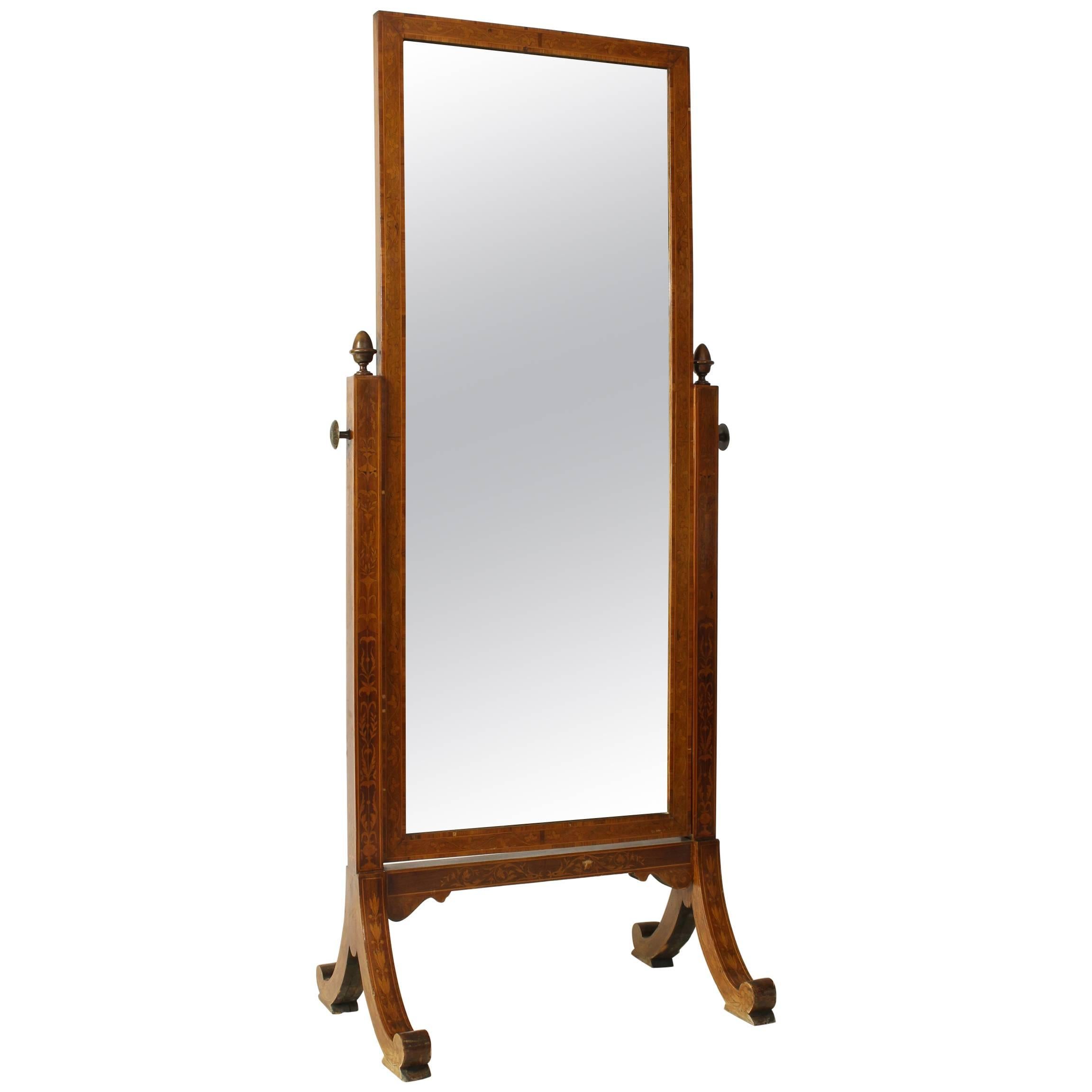 19th Century Continental Fruitwood Cheval Mirror