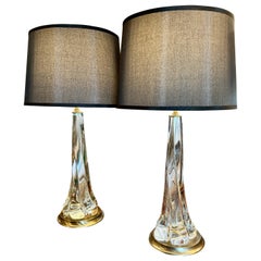 Pair Daum Large "Twisted" Crystal Lamps