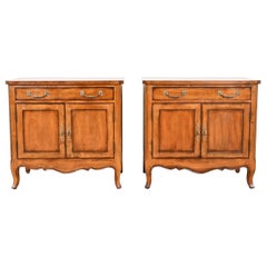 Century Furniture French Provincial Louis XV Cherry Wood Nightstands, Pair