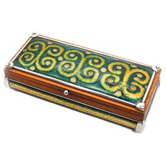 España 1960 Barcelona Modernista De Mitad De Siglo Esmaltado Caja En Madera Y 915 Esterlina