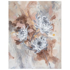 Lauren Hua, "Sepia Chrysanthemum 1", Technique mixte sur toile, Contemporaine