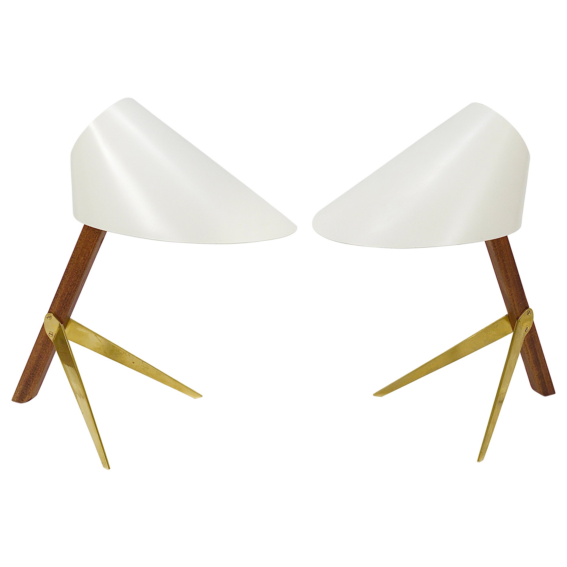 Two J.T. Kalmar Vienna  „Billy TL“ White Mid-Century Table Desk Lamps, Austria
