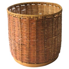 Vintage Wicker Wastebasket Trash Can or Plant Cachepot