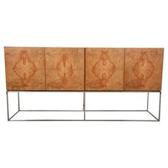 Milo Baughman for Thayer Coggin Credenza of Burl Olivewood Veneer and Chrome