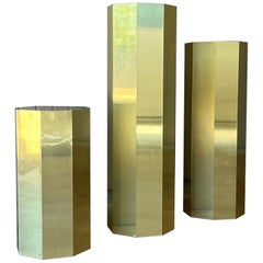 1970s Brass Clad Octagon Shape Set of Three Pedestals