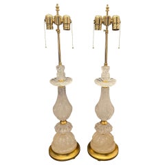 Wonderful Pair French Balaster Urn Form Carved Rock Crystal Gold Leaf Lamps