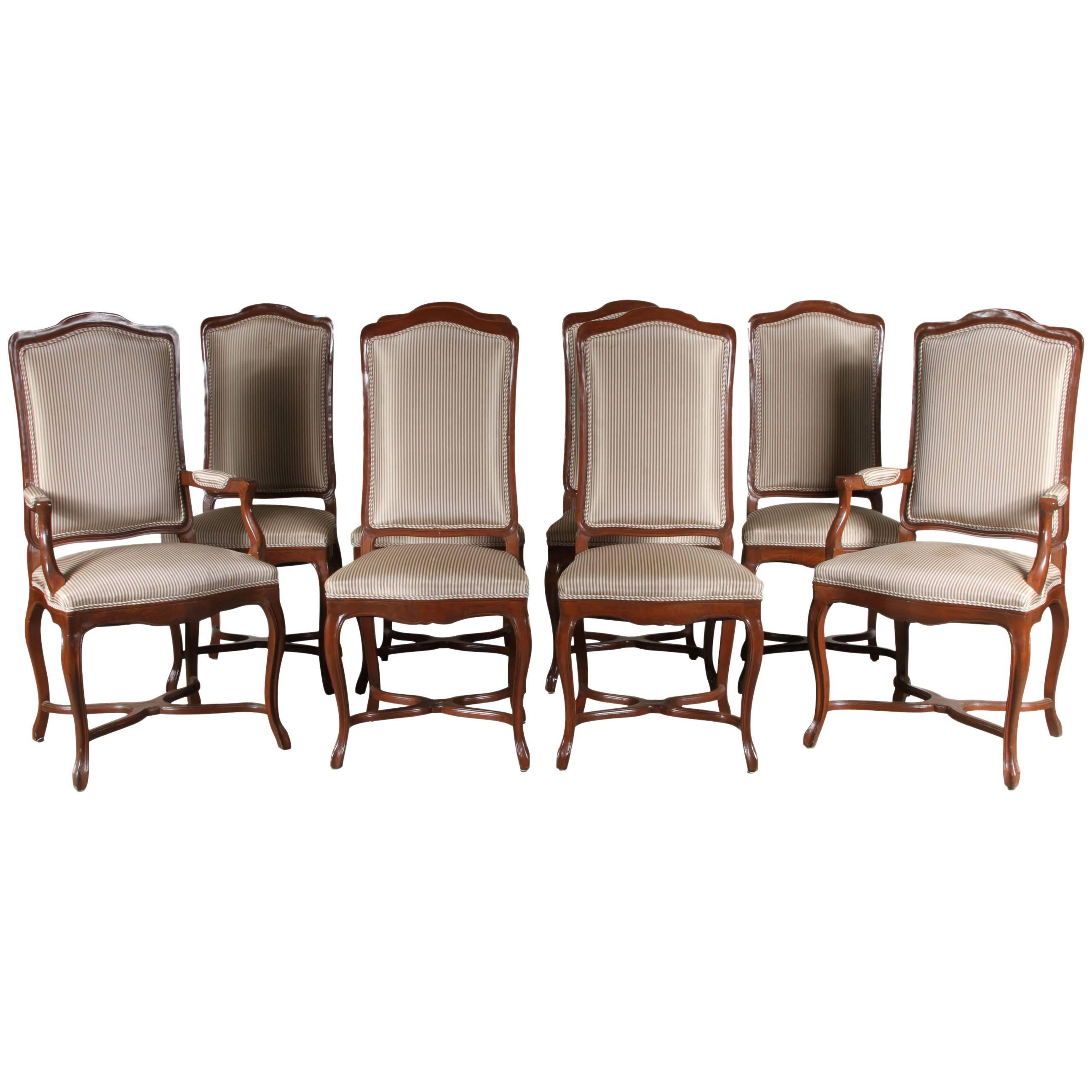 Set of Eight French Provincial Style Walnut Dining Chairs