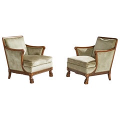 Designer suédois, fauteuils de salon, chêne, velours, Suède, années 1930