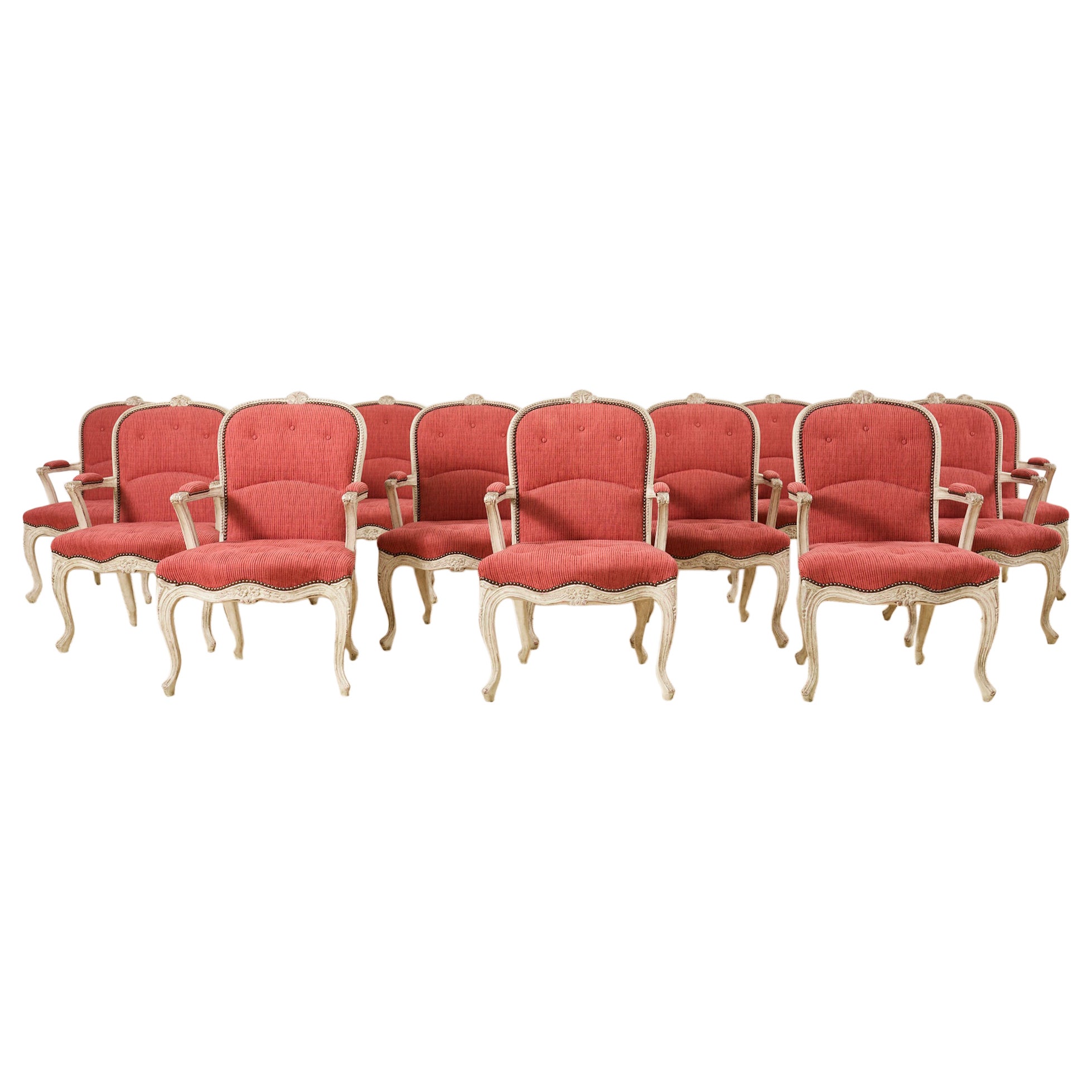 Set of Twelve Country French Provincial Style Painted Dining Chairs