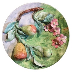 19th Century French Hand-Painted Barbotine Faience Wall Plate Stamped Longchamp