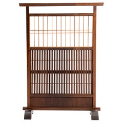 Japanese Shoji Privacy Screen Zelkova Kumiko Washi Mid Century