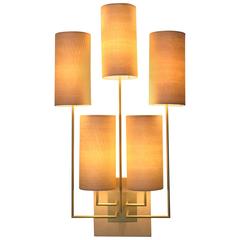  Wall Lamp Sconce “Tige5” Gold Bronze Patina and Wooden Lampshades by A. Lefort