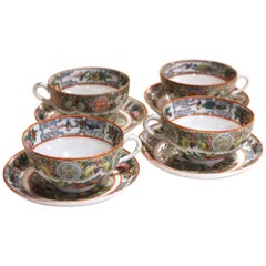 Set of Four Early 20th Century Rose Canton Cups and Saucers