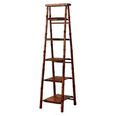 Vintage Bamboo Foldable Ladder Style Etagere Display Stand