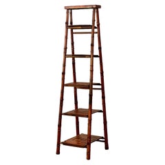 Vintage Bamboo Tall Ladder Style Etagere Display Stand