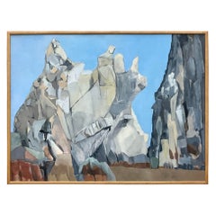 Vintage Boho Modernist Landscape Oil on Canvas Painting