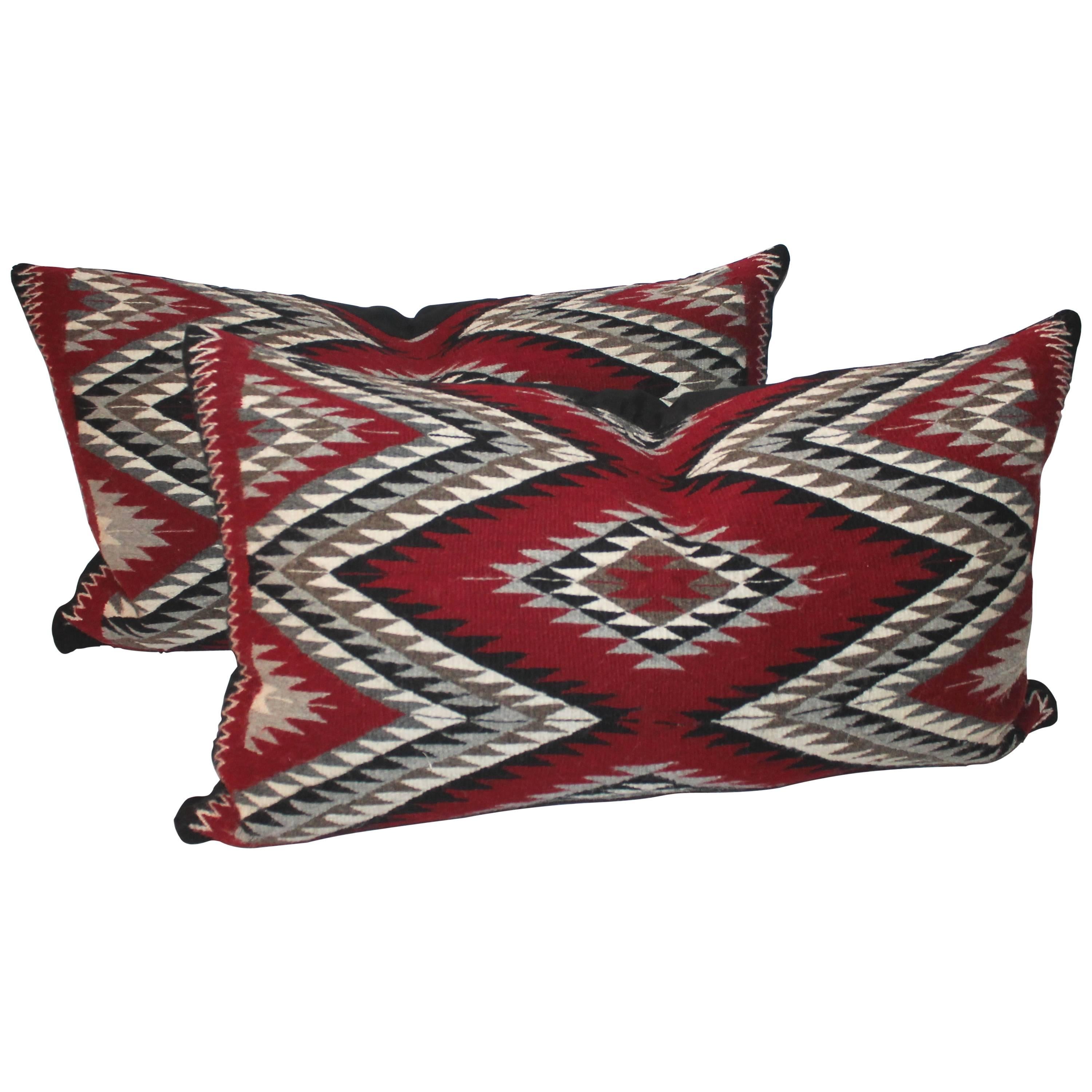 Pair of Geometric Eye Dazzler Navajo Indian Weaving Pillows