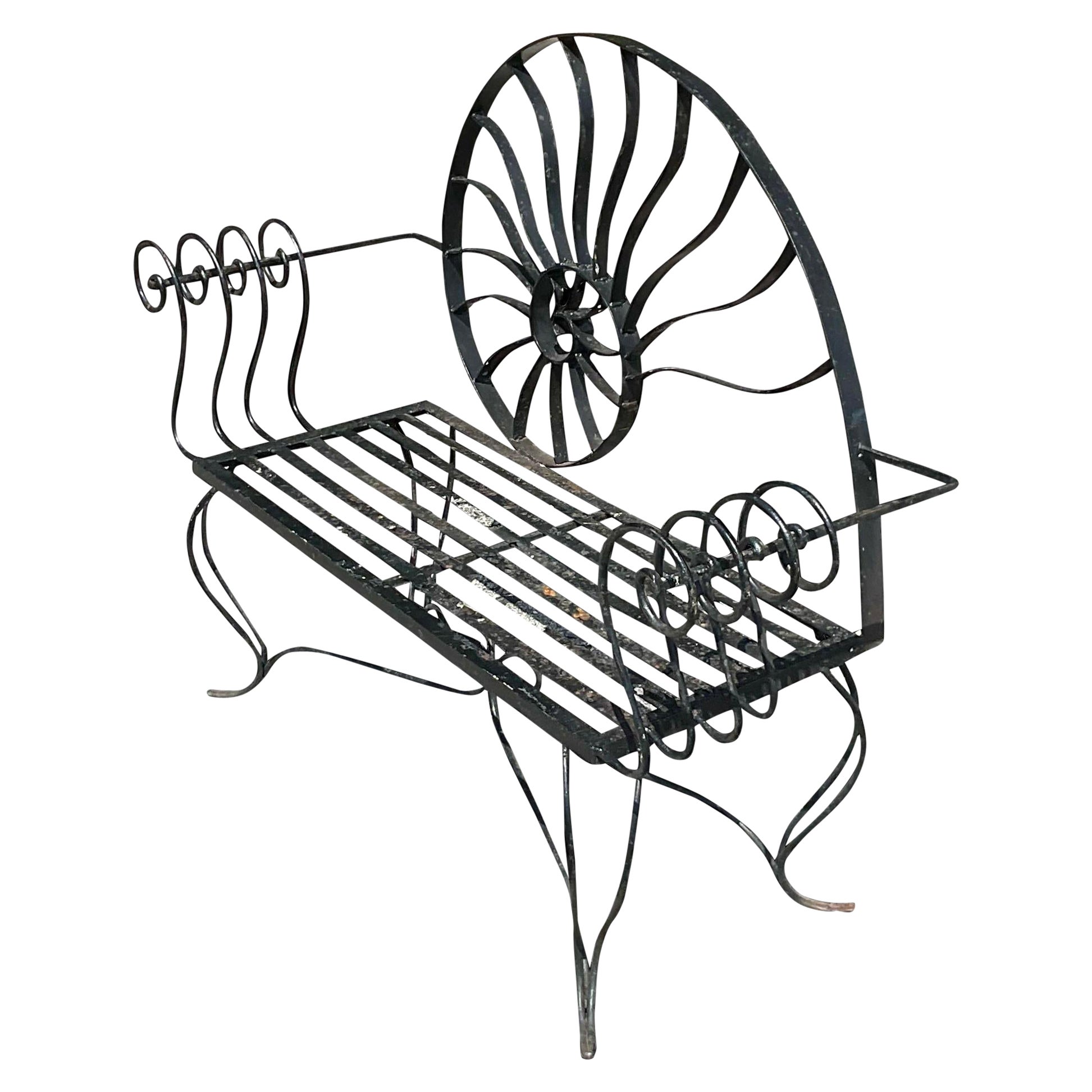 Vintage Coastal Nautilus Shell Wrought Iron Loveseat