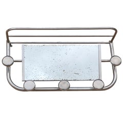 Art Deco Aluminium Coat Hooks and Vanity Mirror and Shelf