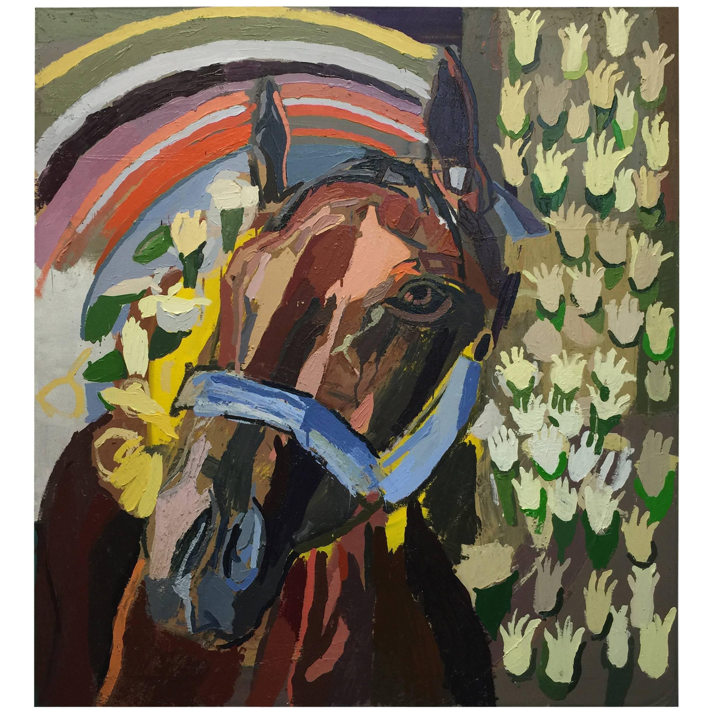 American Pharoah Oil Painting by New York City Artist Clintel Steed, 2015 For Sale