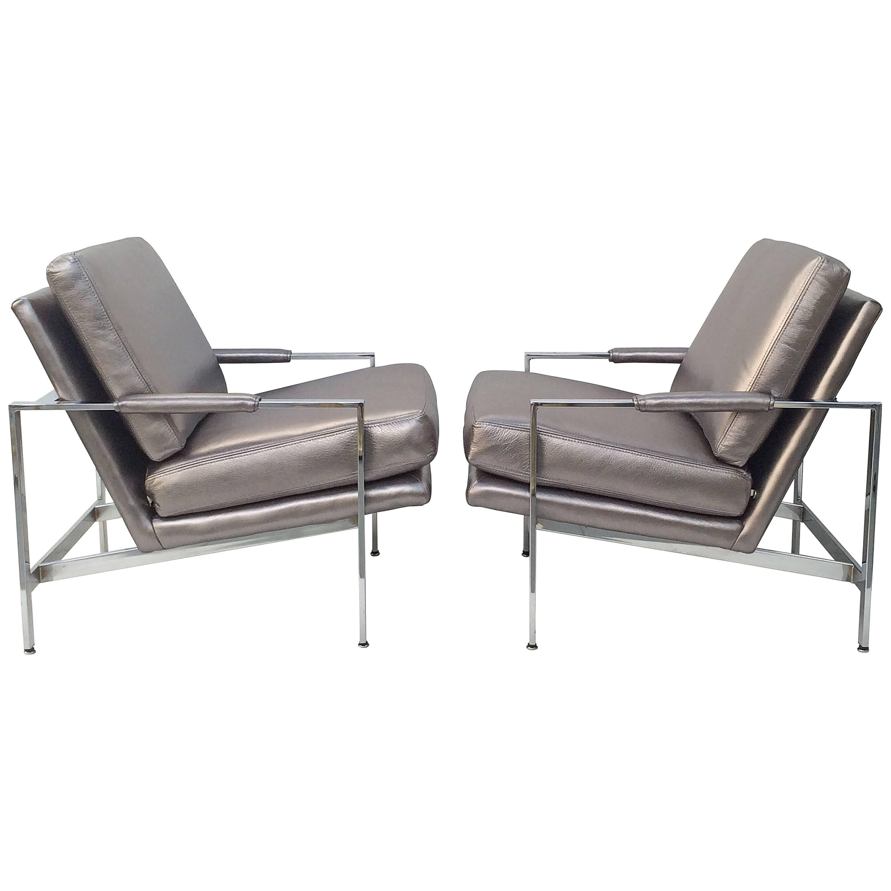 Chrome and Leather Lounge Chairs by Milo Baughman for Thayer Coggin