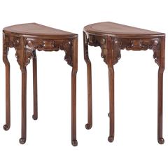 Antique Pair of Late 19th Century Chinese Demilune Tables