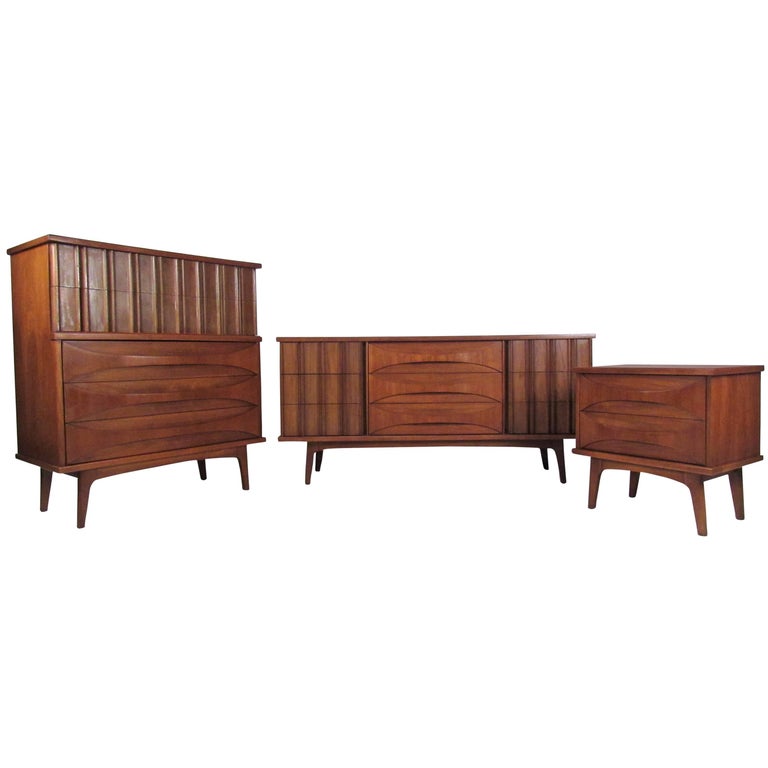 Unique Sculptural Mid Century Bedroom Set With Dressers For Sale