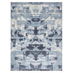 Modern Braque Abstract Geometric Blue and Gray Wool Rug by Doris Leslie Blau
