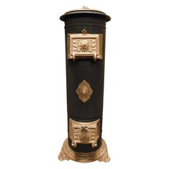 Vintage cast iron stove, black and gold enamelled, Italy