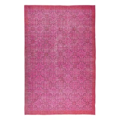 7.5x11 Ft Handmade Floral Area Rug in Pink, Contemporary Turkish Wool Carpet