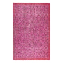 7.5x11 Ft handgefertigter floraler Teppich in Rosa, zeitgenössischer türkischer Wollteppich
