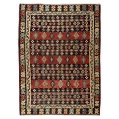 Rug & Kilim turco fatto a mano, tappeto in lana a tessitura piatta, tappeto geometrico vintage