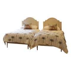 Matching Pair of Art Deco Style Antique Platform Beds in Cream MP61