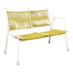 Italian mid century yellow plastic and white metal two seater bench, 1950s