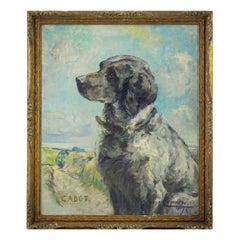 Antique "Cabot" - Oil on Canvas Dog Portrait by Georges Lemmers (1871 - 1944)