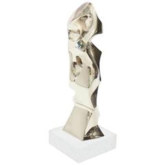 Silver Bronze Signed and Numbered Abstract Sculpture on Marble Base