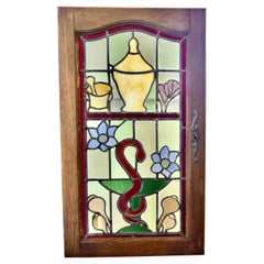 Antique Art Nouveau Stained Glass Pharmacy or Bathroom Cabinet    