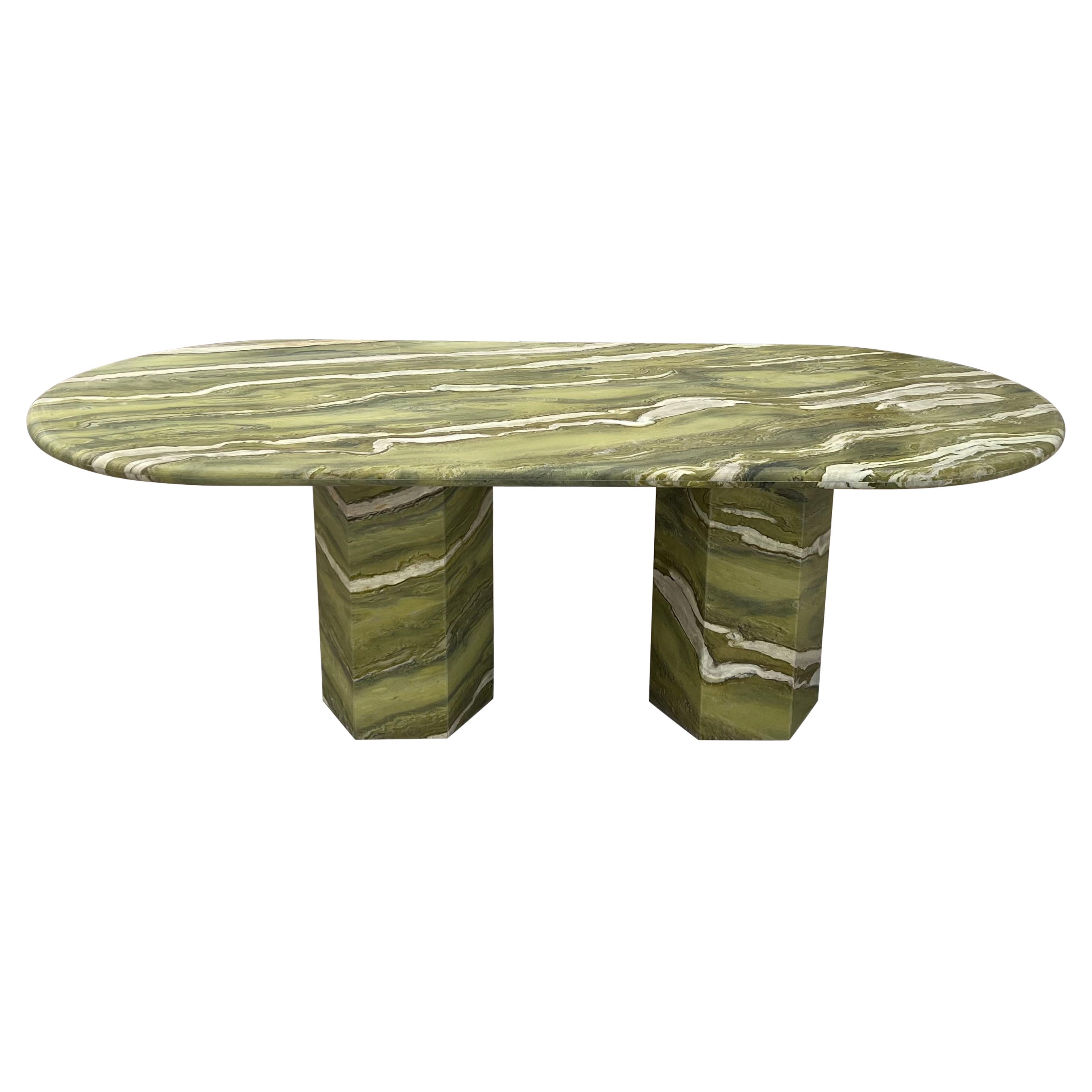 Grande table à manger ovale en marbre vert par MY HABITAT DESIGN en vente