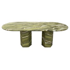 Large Green Marble Oval Dining Table by MY HABITAT DESIGN