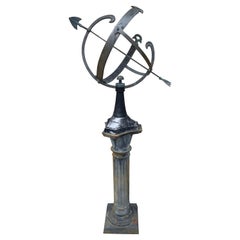 Vintage English Country Classical Iron Garden Armillary Sundial on Pedestal