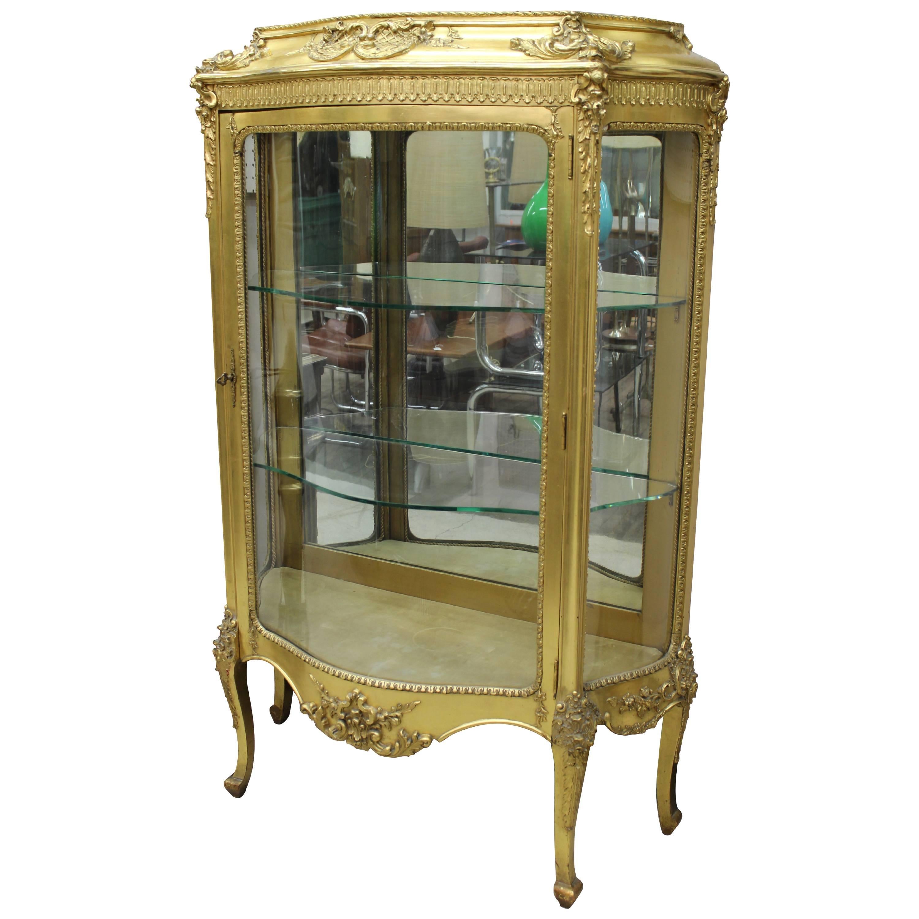 French Louis XV Style Giltwood Vitrine or Display Case or Cabinet