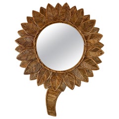 Rattan Sunflower Mirror by Vivai Del Sud. Italy, 1970s