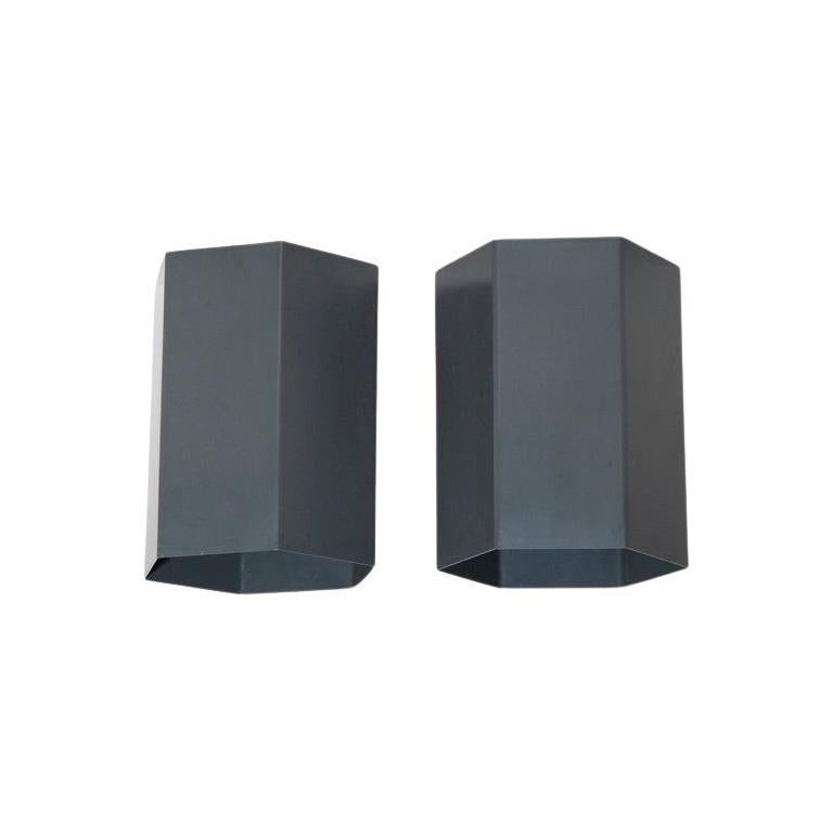 Pair of Raak Attributed Gray Enameled Metal Hexagon Flush Mount Lights