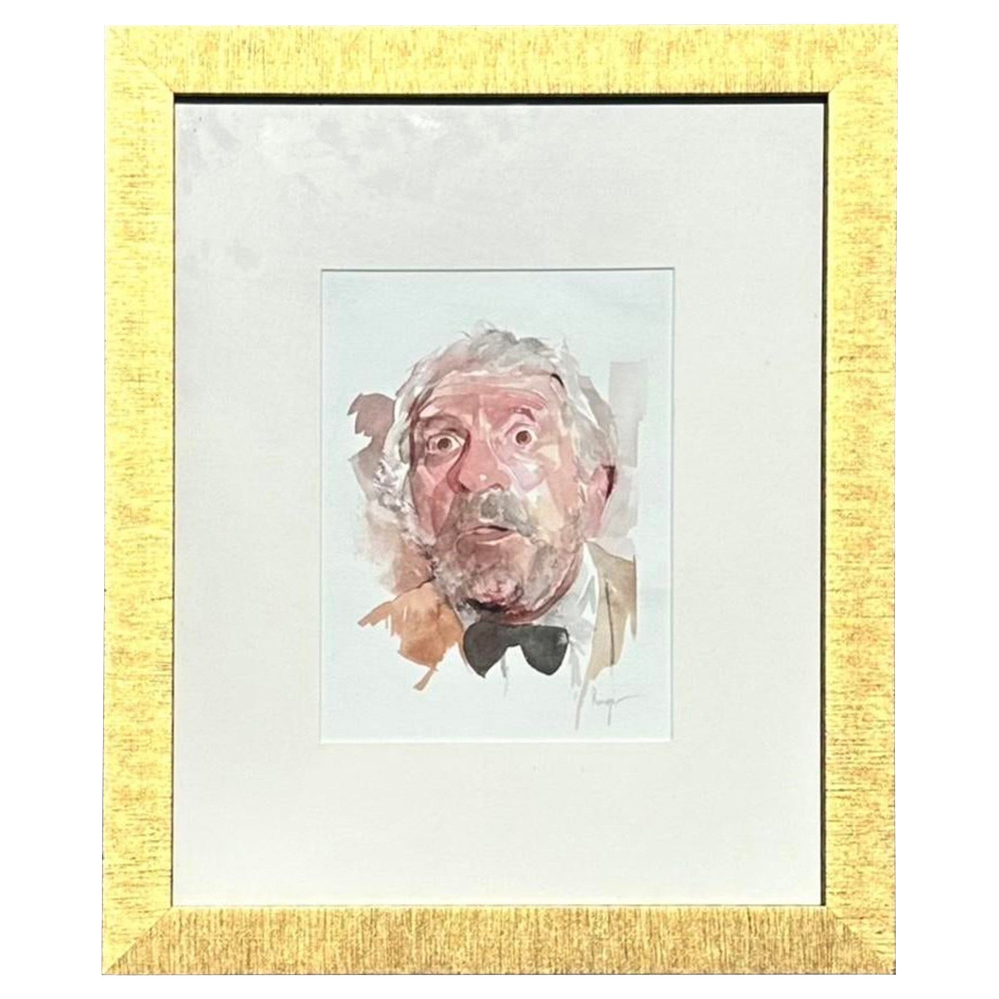 Vintage Boho Portrait of Man Gauche Painting on Paper