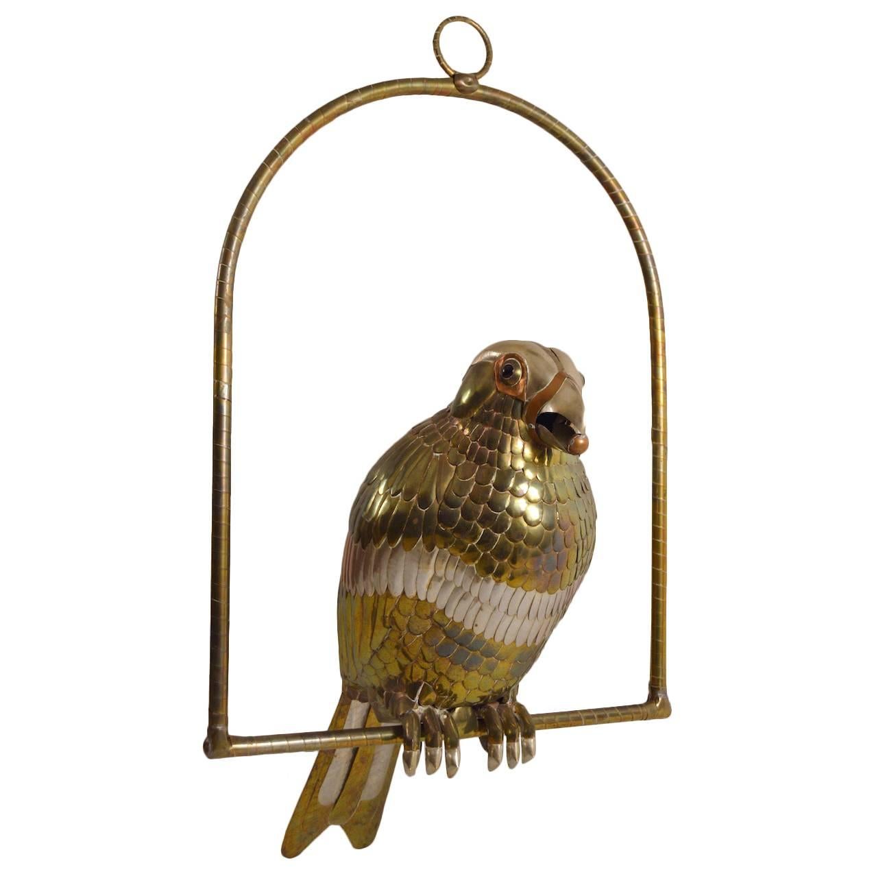 Sergio Bustamante Copper Parrot on Swing
